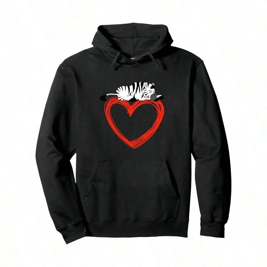 Couple Matching, New 1pc Men's Casual Hoodie Cartoon Zebra Heart Design With Hood Long Sleeved Pullover Suitable For All Seasons Hoodie With Hat Top Long Sleeved Clothing Autumn And Winter Christmas Gift Halloween Gift, Christmas Gift