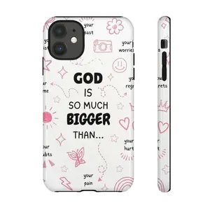 God Is Bigger Christian Tough Phone Case Shockproof Heavy Duty Drop Protection Floral Design Inspirational Faith Gift for Her Him for iPhone 11 12 13 14 15 16 17 Pro Max Plus
