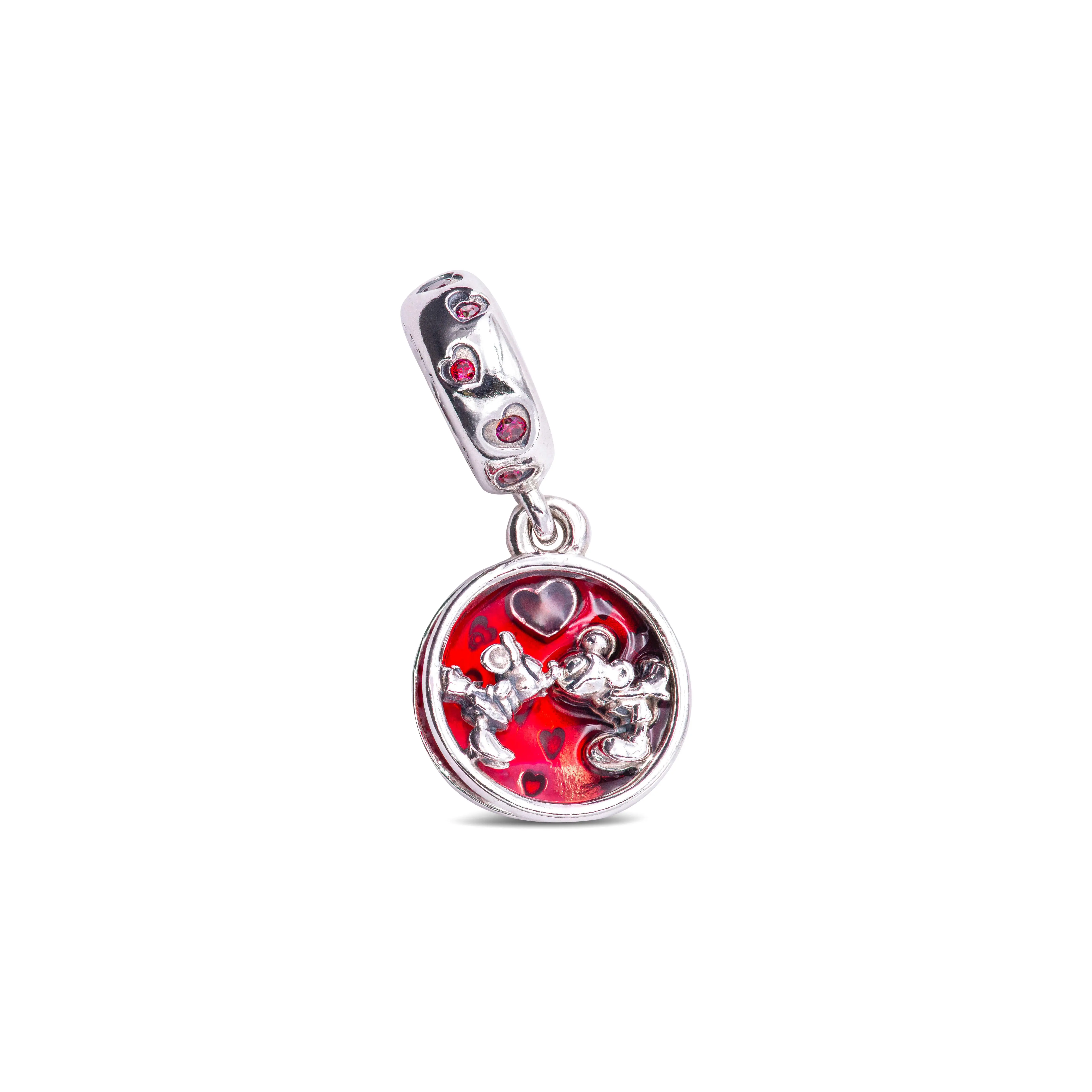 PANDORA Disney Mickey & Minnie Mouse Love & Kisses Dangle Charm, Sterling Silver Open Frame with Transparent Enamel, Romantic Gift Idea for Adults, Gift Ideas, Heart-Shaped