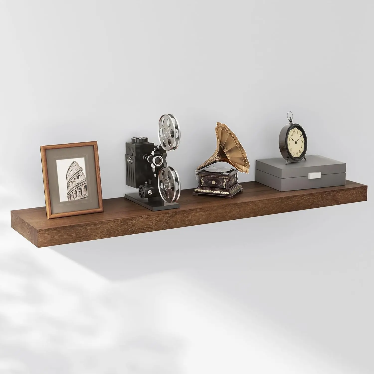 Floating Shelves, 8 Inch Deep Modern Solid  Wall Shelves for Storage, Wall Mounted Display Shelving with Invisible Heavy-Duty Metal Bracket, 36" W x 8" D x 1.6" H, Walnut