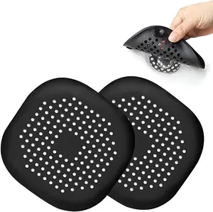 Shower Drain Cover - Silicone Shower Drain Hair Catcher with 4 Suction Cups, Durable Black and Gray for Kitchen & Bathroom, 2 Pack - Installation
