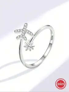 1pc Fashionable Zircon Rings for Women 925 Sterling Silver Daily Wear Adjustable Lovely Airplane Ring Elegant Ring Fine Jewelry Girlfriend Birthday Gift