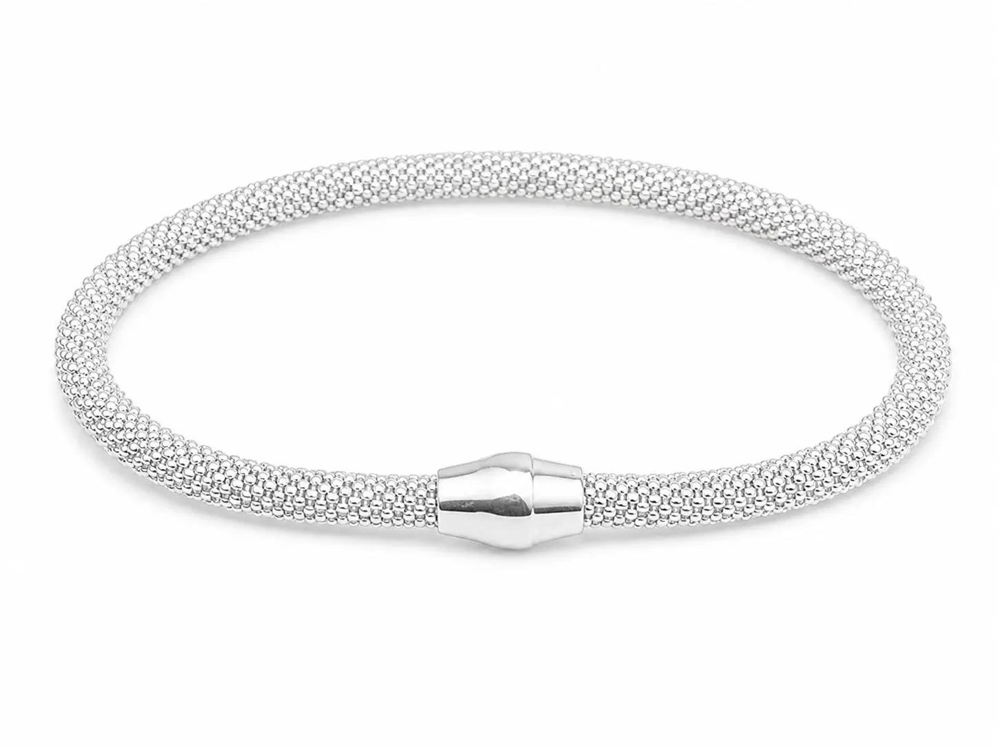 MST 925 Sterling Silver Bracelet, 5mm Flexible Mesh Bead Design with Magnetic Clasp, Made in Italy, Gift for All Ages