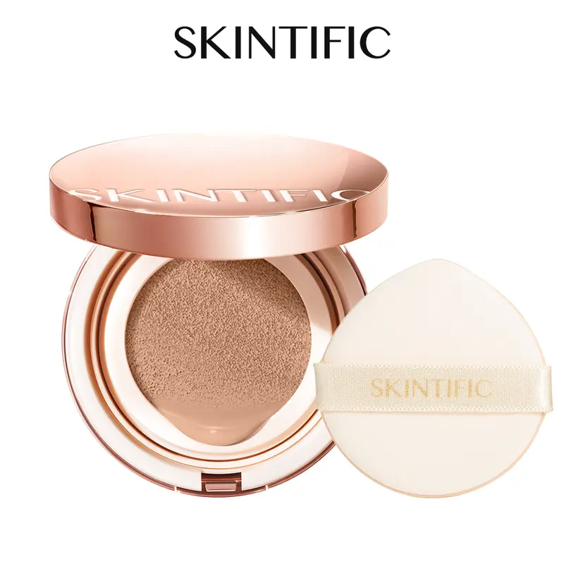 [Flawless Coverage] SKINTIFIC Cover All Perfect Cushion Foundation Full Coverage Weightless Skin Fit Satin Glow Oil Control Waterproof Sweatproof Flawless BB Cream CC Makeup Buildable For All Skin Type - Silicone Smooth Compact