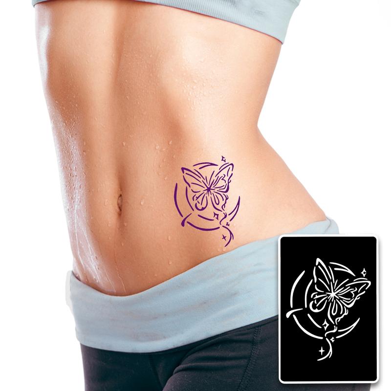 Temporary Tattoo Stencil Set with Butterfly Flower Letter Patterns, Includes 10 Bottles of Temporary Tattoo Juice, Multi-Pack, Temporary Tattoo Kit