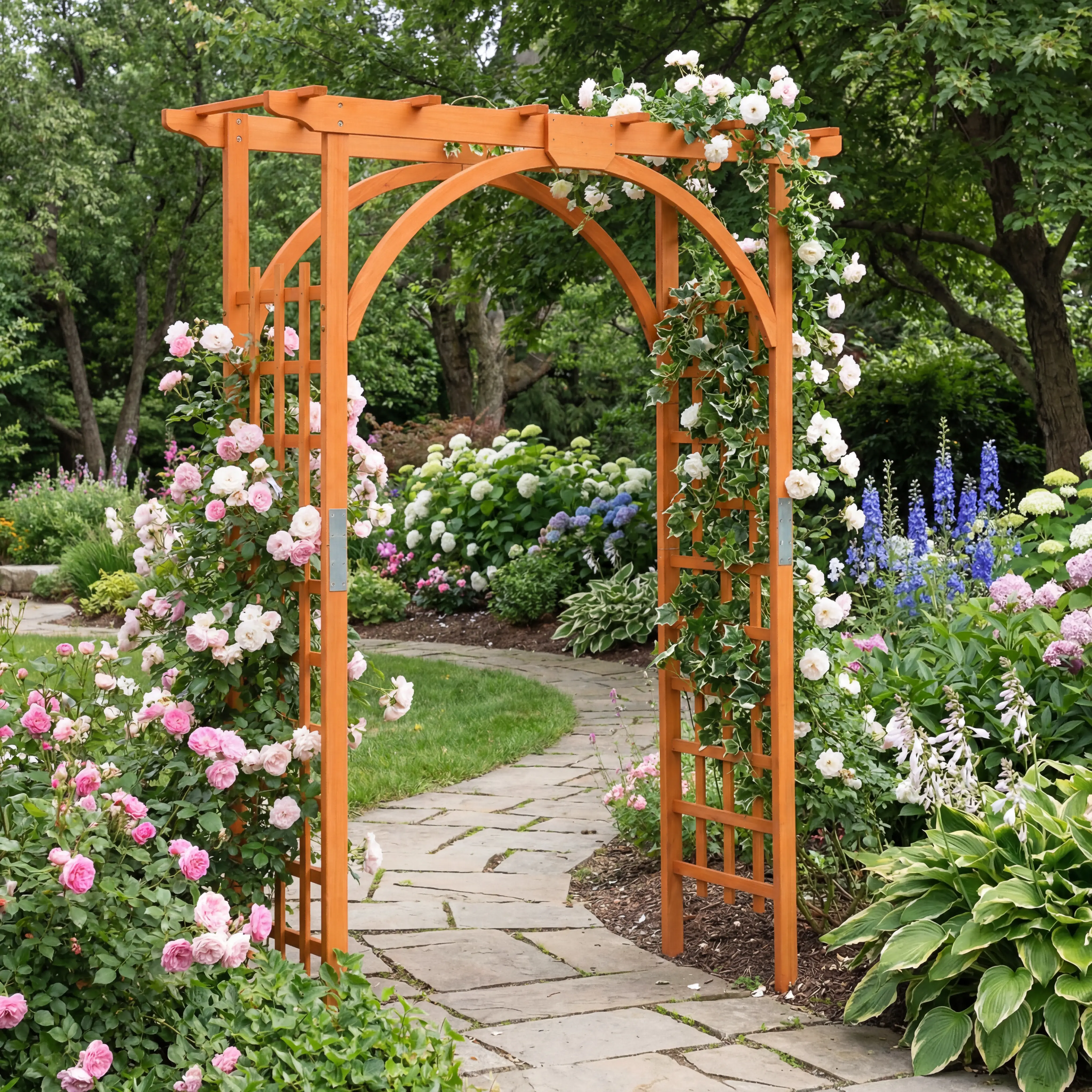 Costoffs Fir Wood Garden Arbor Arch , 85 Inch Tall Outdoor Pergola for Climbing Plants and Weddings, Pathways and Party Decorations, Garden Decor, Flower Garden Accessories