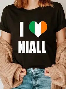 100% Cotton I Love Niall T-Shirt - Ireland Flag Heart T-Shirt Short Sleeve T-Shirt Women's Men's Graphic Tee Causal Tops