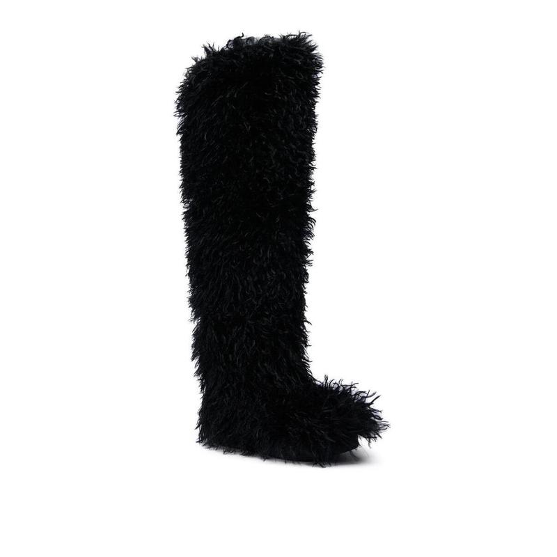 AZALEA WANG TEMPLETON BLACK POODLE FAUX FUR OVER THE KNEE BOOT