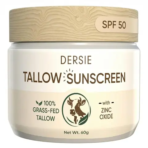 Dersie Tallow Sunscreen SPF 50 – Mineral UV Defense with Non-Nano Zinc Oxide – Face & Body Sun Protection for Adults & Kids – 100% Grass-Fed Beef Tallow for Moisture Retention & Skin Comfort (2.1 oz)