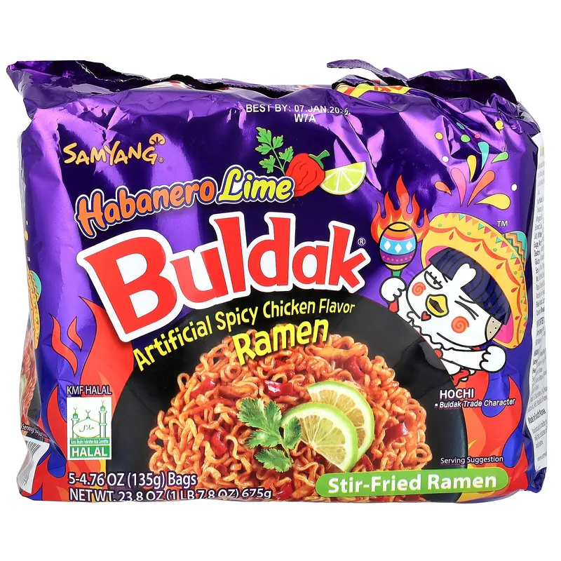 Buldak®, Stir-Fried Ramen, Spicy Chicken, Habanero Lime, 5 Packs, 4.76 oz (135 g) Each