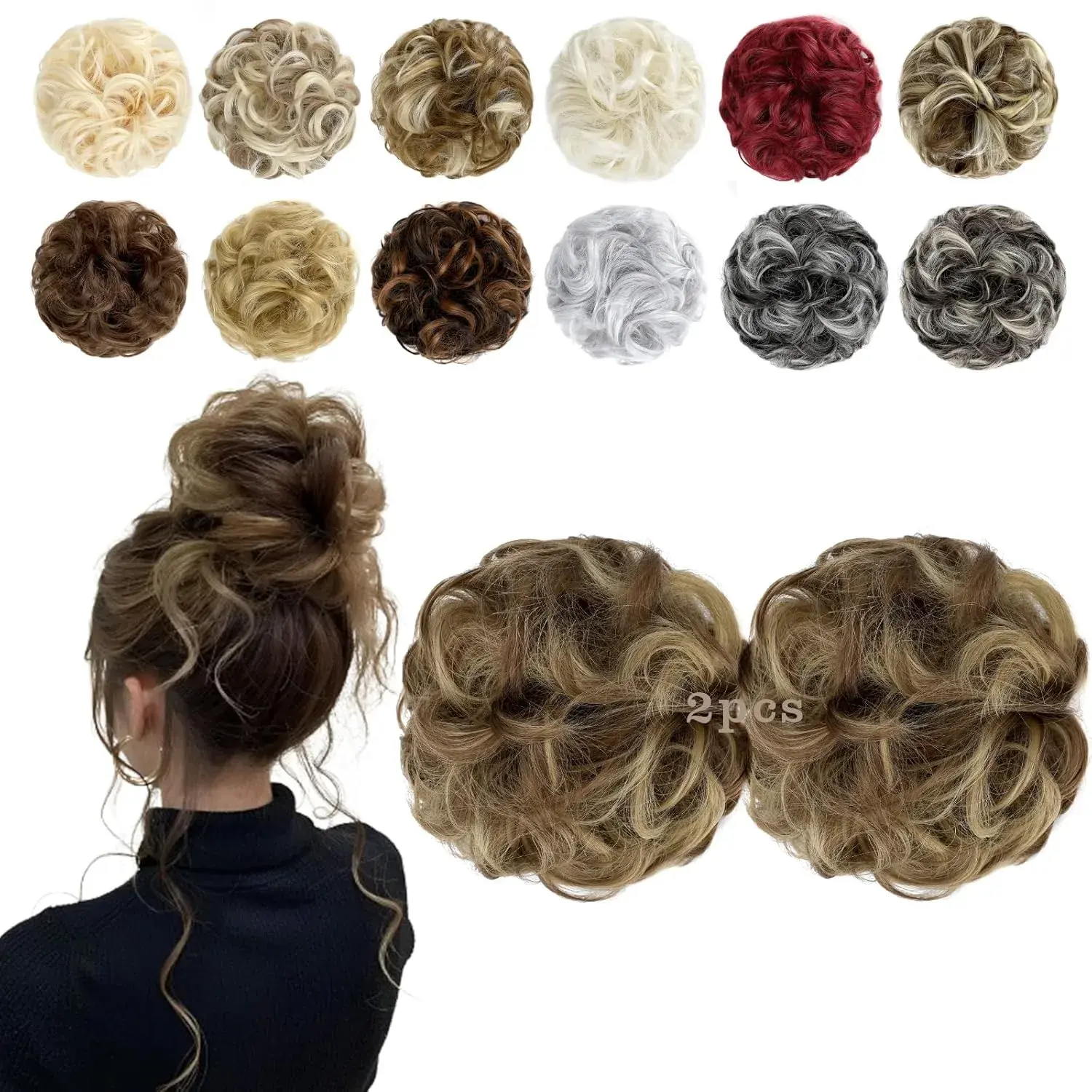 2PCS Messy Bun Hair Pieces Synthetic Wavy Curly Updo for Women Ash Grey Amazon.com : CJL HAIR 2PCS Messy Bun Hair Pieces Wavy Curly  main image 2