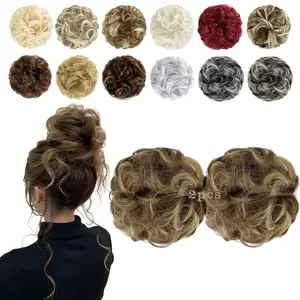 2 PCS Messy Bun Hair Piece Wavy Curly Scrunchies Synthetic Chignon Ponytail Hair Extensions Thick Updo Hairpieces for Women Girls