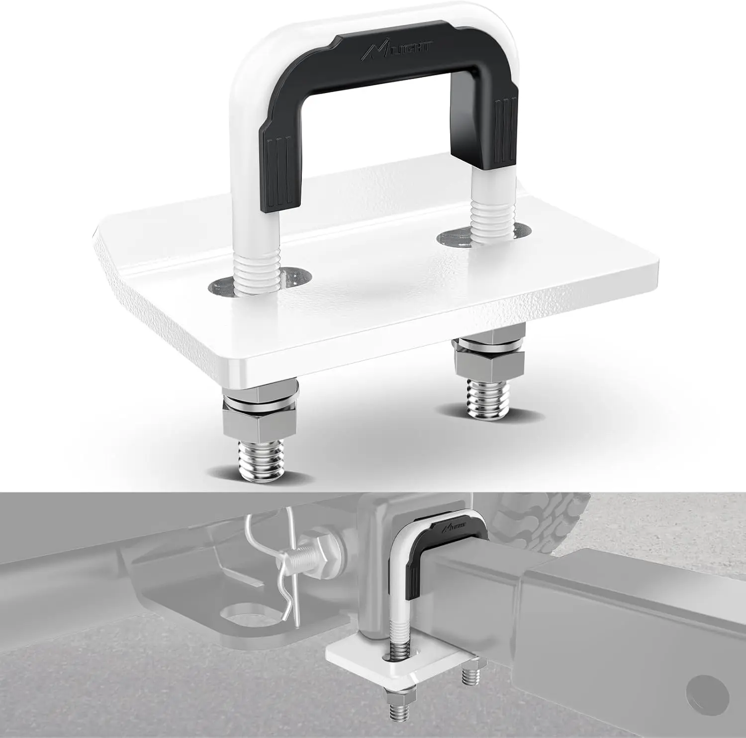 Nilight 2-Inch Trailer Hitch Tightener, Heavy-Duty Steel Mount with Rubber Cover Protection, White U-Bolt, Glossy Coating Plate, Triple Anti-Rust Electrophoresis & Electroplated Finish, Automotive Towing Boating Accessories
