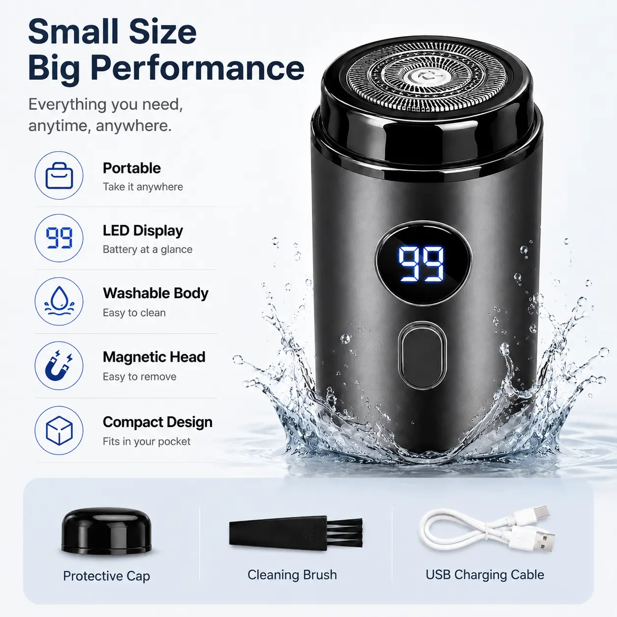Mini Electric Shaver — IPX7 Waterproof, Ultra-Thin 3D Floating Head, 60-Minute Battery Life, Portable Cordless Travel Shaver, Wet & Dry Use Supported (Summer Breeze Edition)