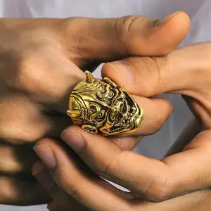 U7 Gothic Hannya Mask Skull Ring Cool Biker Jewelry Men's Cool Signet Ring for Halloween
