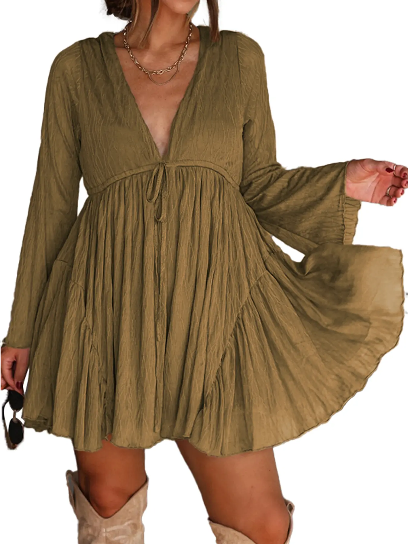 fitted lace wedding dress I've Got Sunshine Long Sleeve Mini Dress Blush main image 0