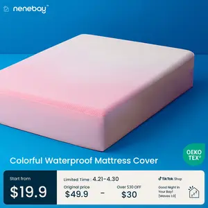 Nenebay Waterproof Mattress Protector & Durable Mattress Cover- Elegant Gradient Design (Blue to Pink) - 6“-18” Deep Pocket Fitted Sheet -Noiseless,Soft, Breathable Topper Pad Perfect for Pet and Kids Families