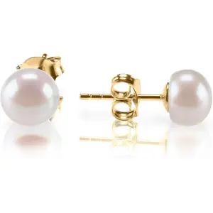 14K Gold Plated 925 Sterling Silver AAA+ Quality Handpicked Freshwater Cultured Stud Pearl Earrings - Trendy Hypoallergenic Jewelry