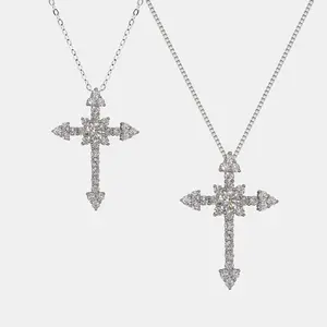 【442F】QuicklyDelivery，NOBonus，Promotional Event Moissanite Mania "Entwined" Paved Cross Synthetic Moissanite Couple Pendants– Unique and Elegant Choice for Couples or Special Occasions