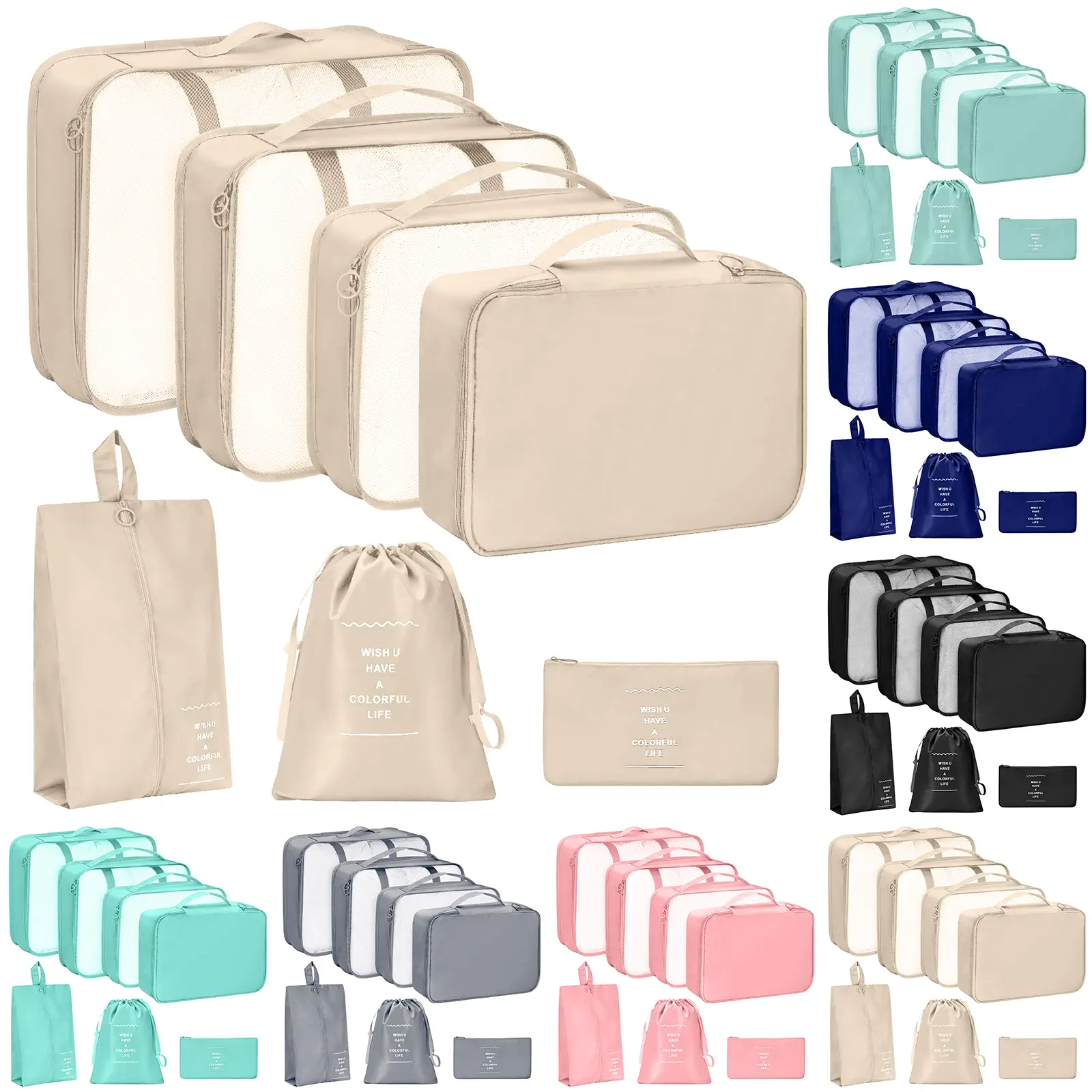 AZMT/7PCS suitcase packaging cube travel luggage storage bag, travel essentials luggage storage box, home&life, storage luggage and travel essentials, laundry bag. Different sizes can store classified clothes Lightweight Packing Cubes Zipper Pouches,summe
