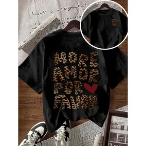 Womens Graphic Tee Short Sleeve Crewneck Leopard Print Letter Shirt Casual Loose Fit Soft Cotton Summer Outfit Streetwear Top
