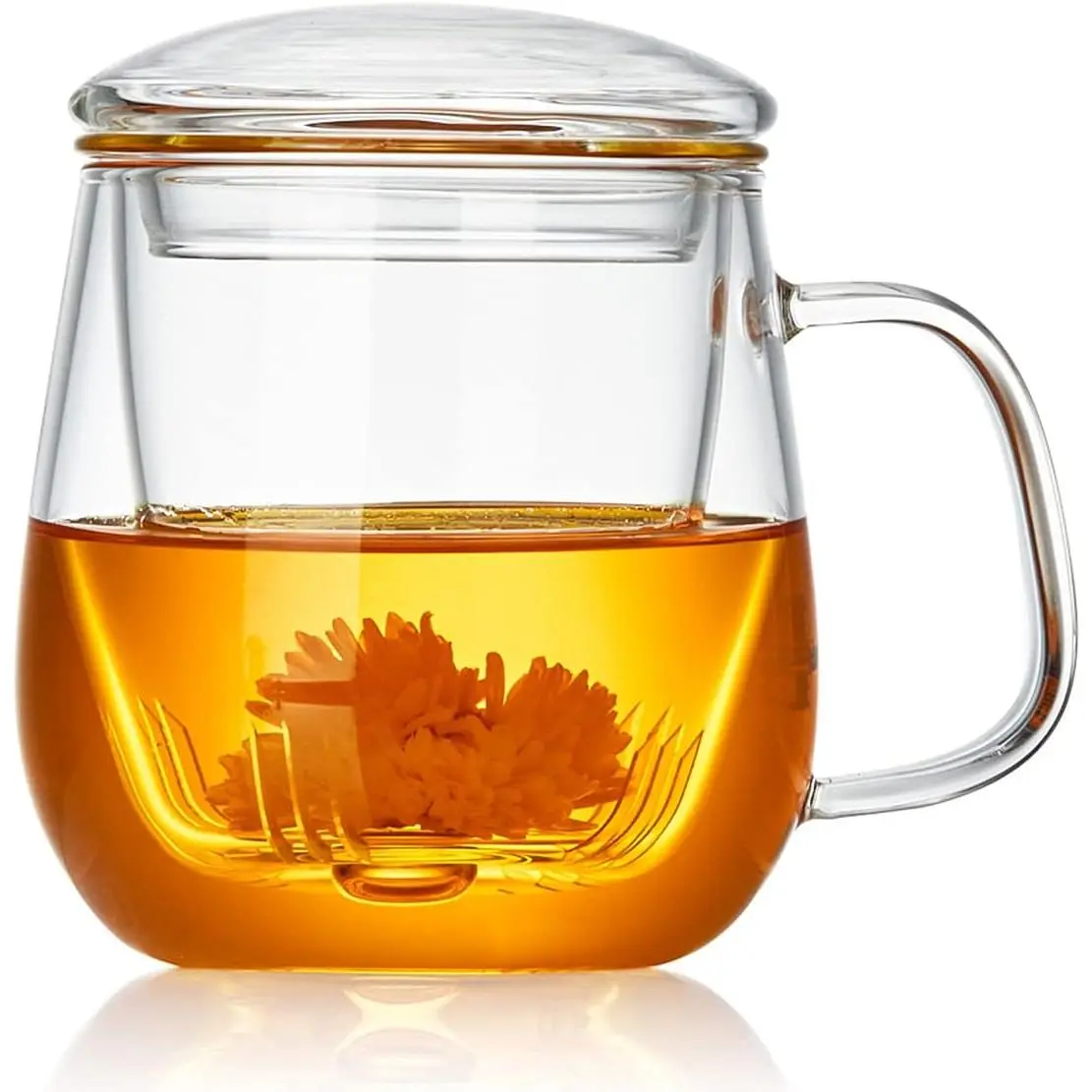 Glass  Cup with Infuser and Lid, 17.6oz/520ml Large Borosilicate Teacup, Glass, Clear Mug for Loose Leaf , Blooming , Microwave & Dishwasher Safe -  Maker  for Birthday.