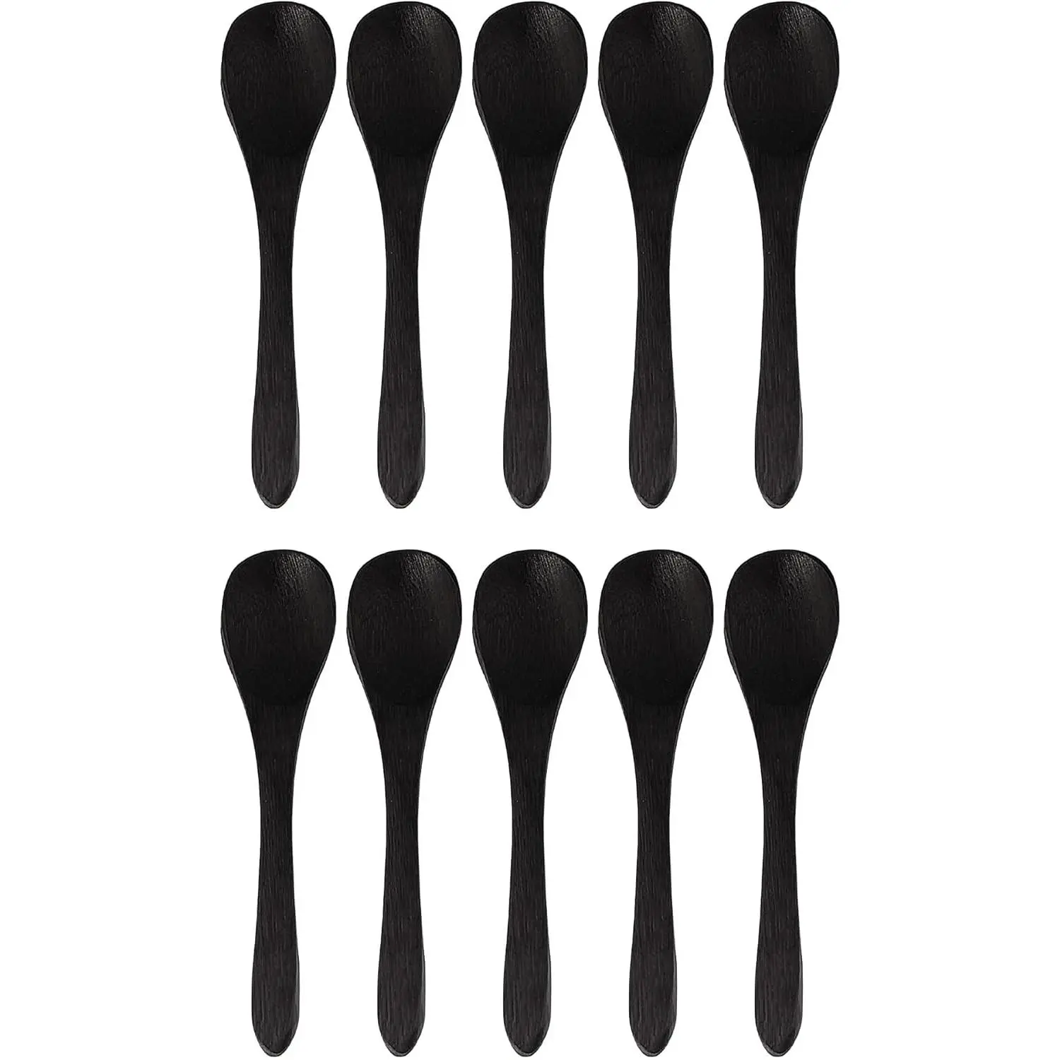 Bamboo Serving Spoons, Mini Salt Sugar Spoon, Tiny Wooden Spoons for Spices, Black Oval 3.5", 10 Pieces
