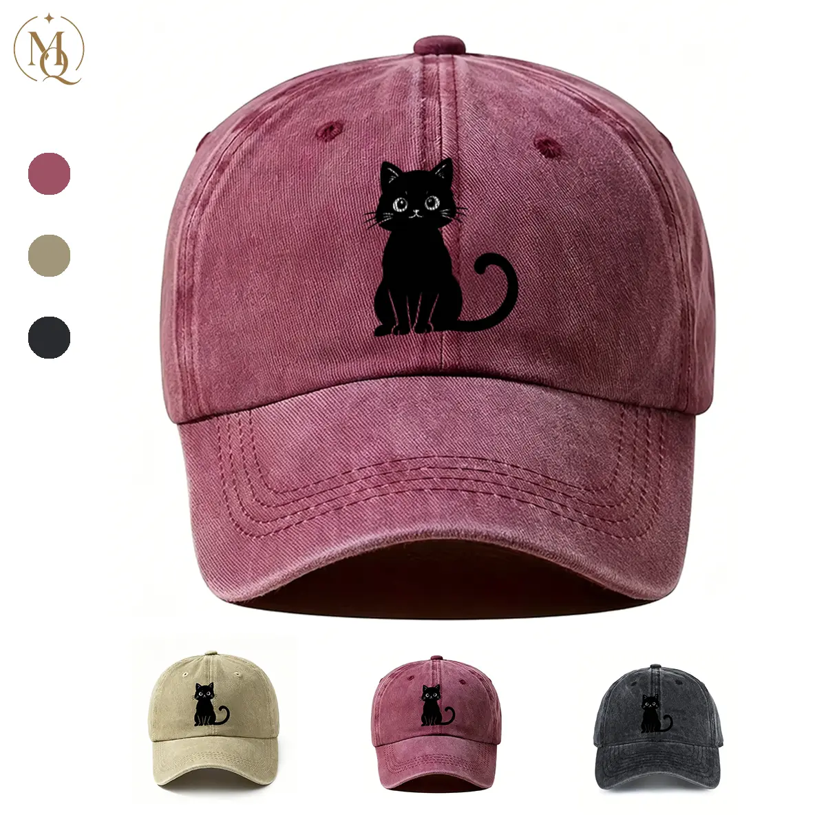 Unisex Cute Black Cat Animal Vintage Baseball Cap - Washed Breathable Cotton, Adjustable Size 22"-23" Circumference Dad Hat, Pet Lover Gift for Everyday Wear (Unisex Clothes Accessory), Breathable Cloth, Washed Cotton, Beach, Buckle, Birthday
