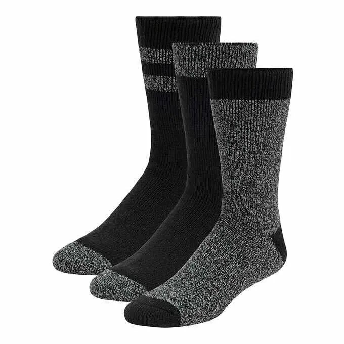 Avalanche Outdoor Supply Men's Ultimate Thermal Crew Sock, Size 6-12, All Day Warmth, Brushed Lining, Full Cushioning, 3-Pack (Black/Grey)