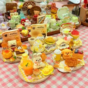 Mini Bakery Food Magnet DIY Kit, Handmade Resin Fake Dessert Fridge Magnets & Table Ornaments, Cute Cartoon Animal Waffle Cake Craft Supplies for Adult Girls Gift