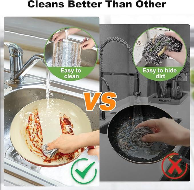 10 Pcs New Upgrade Steel Wire Dishcloth,Double-Layer Steel Wire Cleaning Cloth,Powerful Cleaning Non-Scratch Wire Dishcloth Rag for Cookware, Sinks, Dishes, Stove Tops