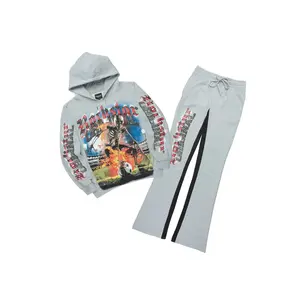 Rodgers Heather Grey/Black Hoodie/Baggy Stacked Track Pant Set