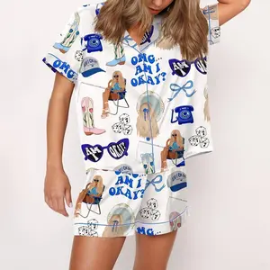 Am I Okay Satin Pajama Set for Women, Ladybug Print Silky Sleepwear, Cozy Movie Lounge Outfit, Cute Gift Idea