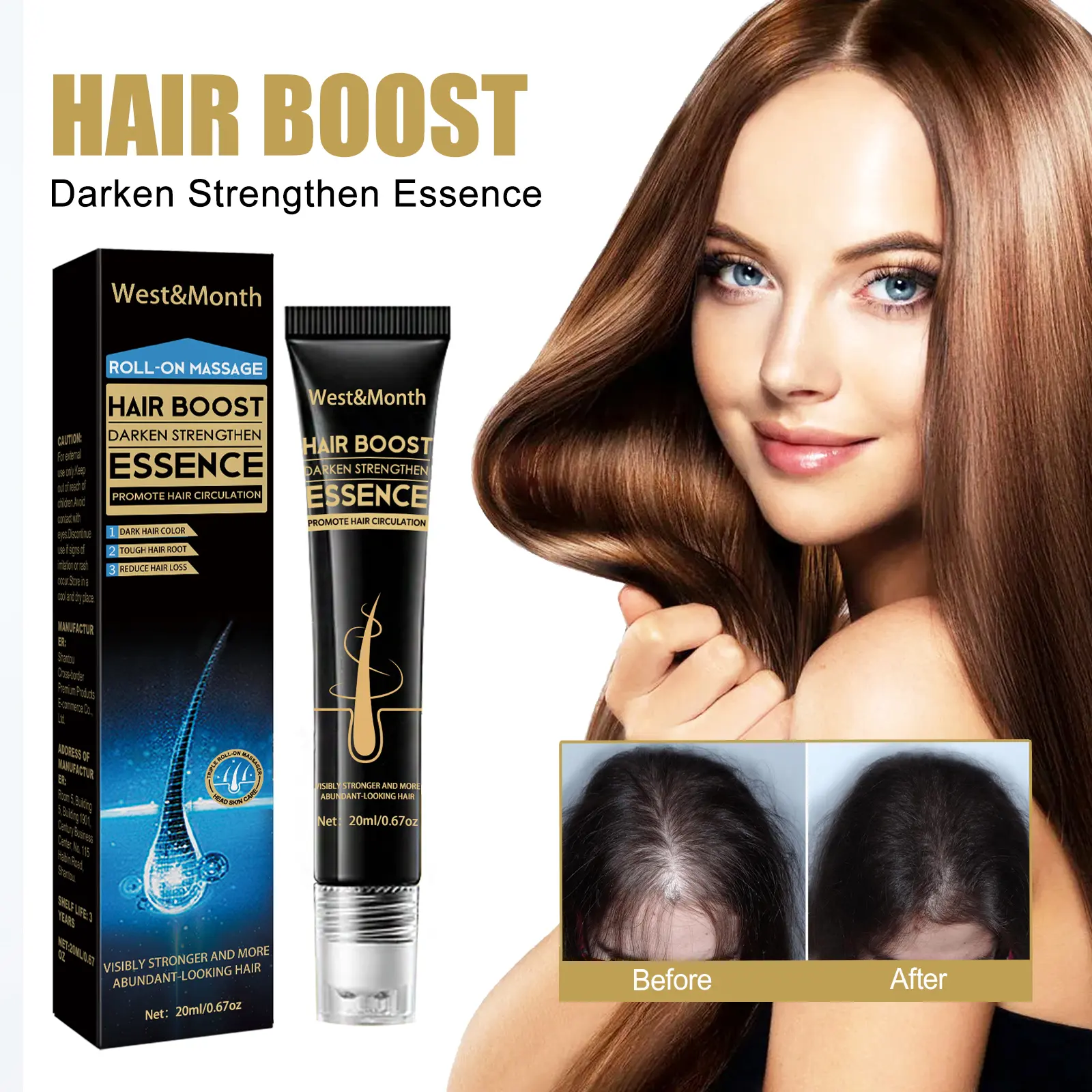 West&Month Hair Boost Darken Strengthen Essence, Scalp Massage Moisturizing Hair Roots Thick Smooth Hair Care Ball Oil Haircare Ginseng Repair Comfort castoroil pumpkinseedoil hair growth oils
