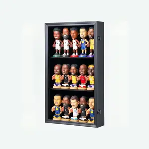 Bobblehead Display Case Action Figure Display Case Bobble Head Shadow Box Wall Cabinet for 15 Figurines Display with Lockable Anti Fade Uv Protection for Bobble Heads, Action Toy Figures, Black