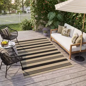 Tribesigns Striped Easy Jute 2.5'x8' Kitchen Runner Rugs Non Skid Washable, Black Outdoor Runners for Hallways, Modern Farmhouse Low Pile Indoor Carpet for Entryway Porch
