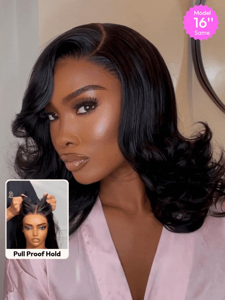 UNice Glueless Bye-Bye Slip Layer Side Part Body Wave Wig 7x5 HD Lace Closure Human Hair Wig Feathered with Secure Silicone Strips and Drawstring Put On and Go Beginners Friendly Natural Scalp