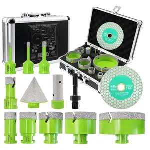 Tile Hole  Kit  - (6/6/8/20/25/35/50/65/100mm Drill Bits+Finger Bit+Chamfer Bit+Adapter+Tile )  Hole  Kit for Porcelain Ceramic Marble Brick Granite,5/8"-11 Thread