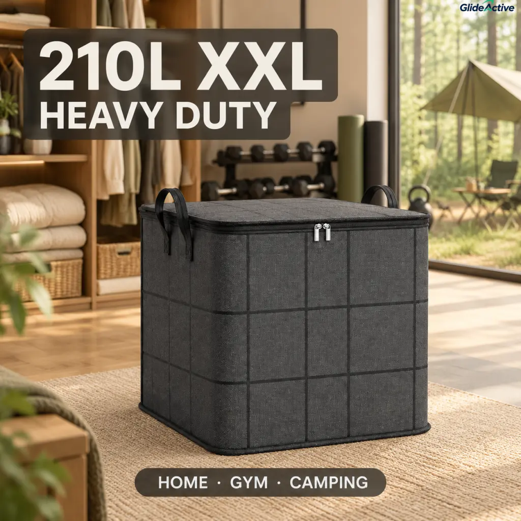 Upgraded 210L XXL Storage Bin, Foldable Large Capacity Closet Organizer, Heavy Duty Storage Box for Home Gym Camping