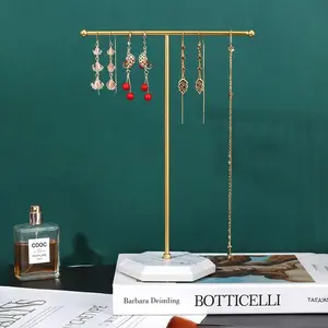 1pc T-Type Marble Texture Jewelry Rack with Holes, T-Shape Earring Display Stand, Counter Hanging Jewelry Showcase Holder
