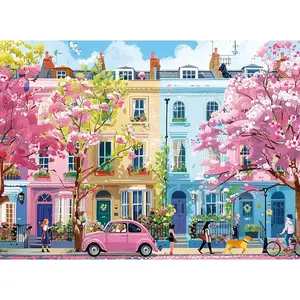 500 Pieces Jigsaw Puzzles for Adults,Beautiful Spring Puzzle for Teens Adults Elderly, Blooming Street City Puzzle 500 Pieces, Cute Puzzles with Letters on Back,Challenging Family Game Gifts,20.5x15in