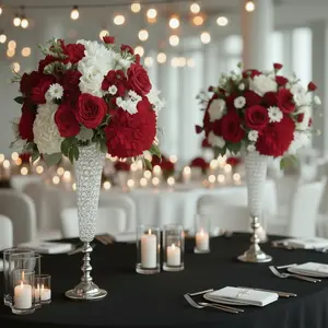 2-Pack Crystal Beaded Trumpet Vase Set Silver - Table Centerpiece for Grand Occasions 40"