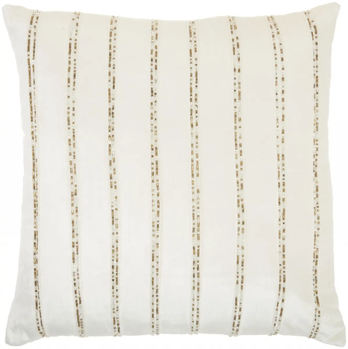 HomeRoots 385984 Glam Ivory & Gold Accent Throw Pillow with Beaded Details, Chic Standard Pillow, Chic Standard Pillows