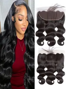 13x4 Lace Frontal Closure Body Wave Ear to Ear HD Lace Frontal  Brazilian Human Hair Closure Free Part 150% Density Body Wave Hair Extensions Pre Plucked Natural Black
