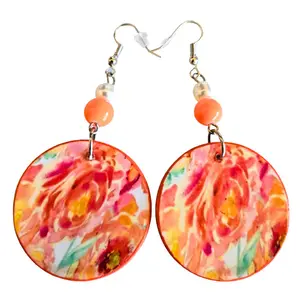 Golden Peony Garden Paper Earrings with Vibrant Floral Design and Orange Beads for Stylish Accessory