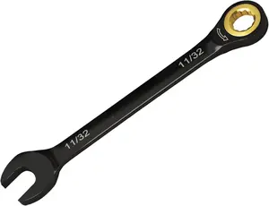 11/32 Ratchet Wrench, 11/32 Wrench Ratcheting Combination Wrenches SAE, Industrial Grade Gear Spanner with 12 Point Box End, 72- Ratchet Black Electrophoretic Coating,CR-V