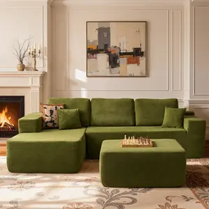 【3 Packages Shipping】POUUIN 106" Modern Modular Sectional Couch with Deep Seat - L/U-Shape Chaise, Plush Corduroy Cloud Velvet Upholstered Couches for Living Room Bedroom, No Assembly Required