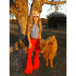 Fiona High Waisted Bell Bottom Flare Jeans - Red