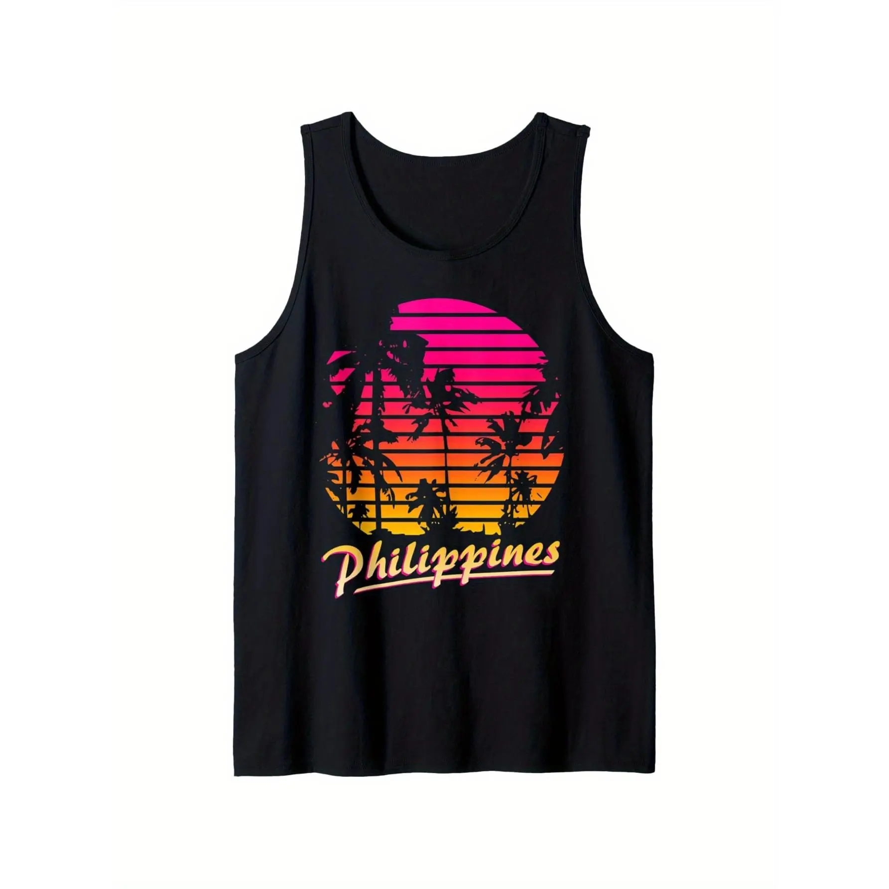 Men's Sleeveless Scoop Neck Casual Graphic Tank Top - Retro Philippines Sunset Print, 100% Cotton, Lightweight Breathable, Regular Fit, Smooth Texture, Machine Washable Sports Top for Gym, Sizes S-XL