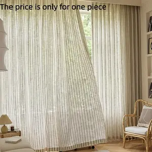 Japanese Linen Vertical Stripe Curtain, Thick Transparent Window Shade, Wabi-Sabi Minimalist Style, All-Season Use, 1 Piece
